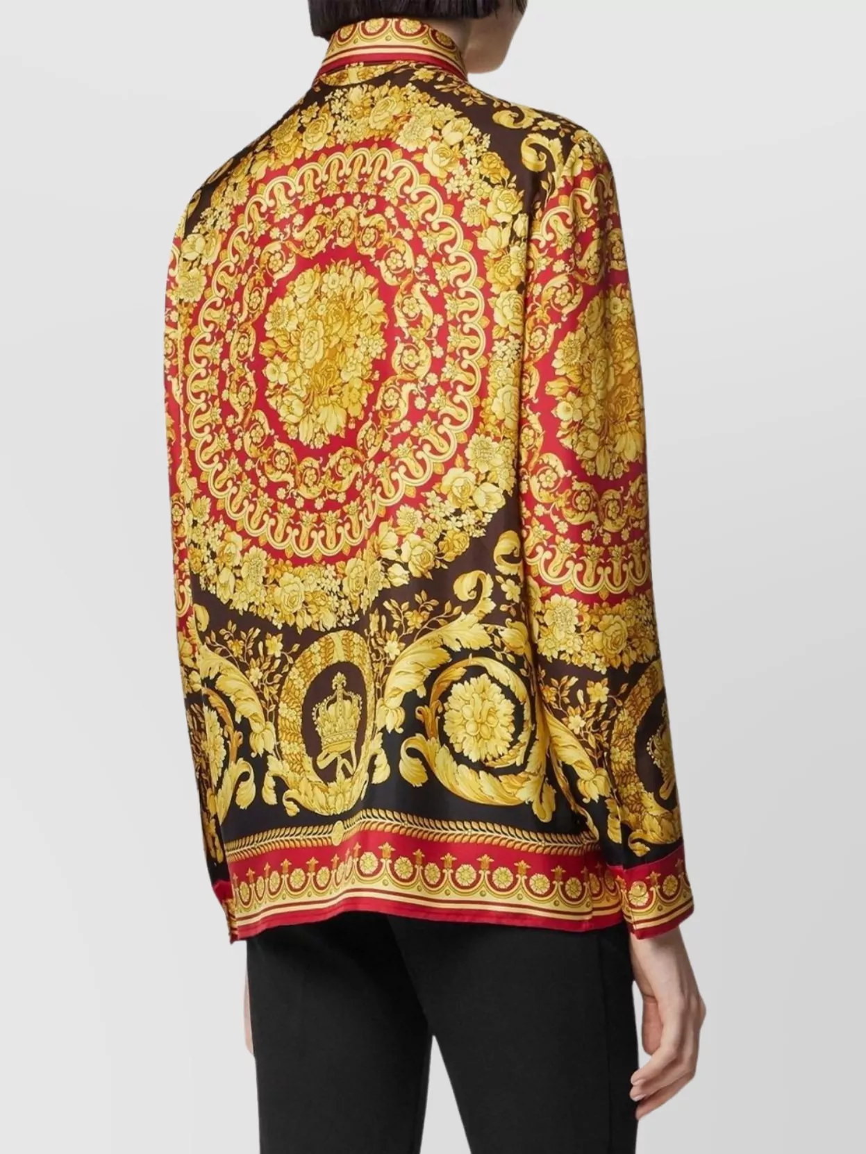 Versace Sleeved Baroque Print Button-Down Collar Top