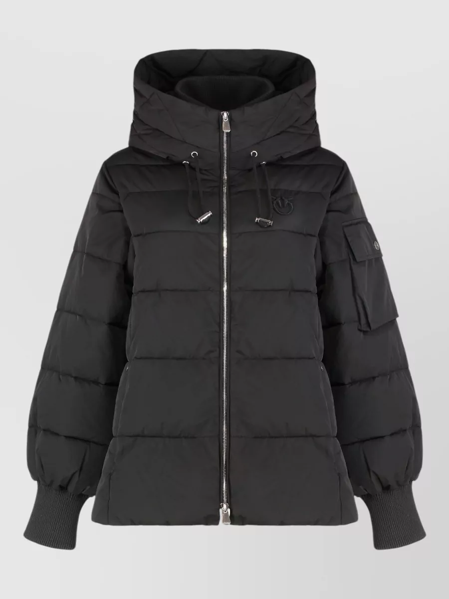 Pinko hooded ribbed cuff short down jacket