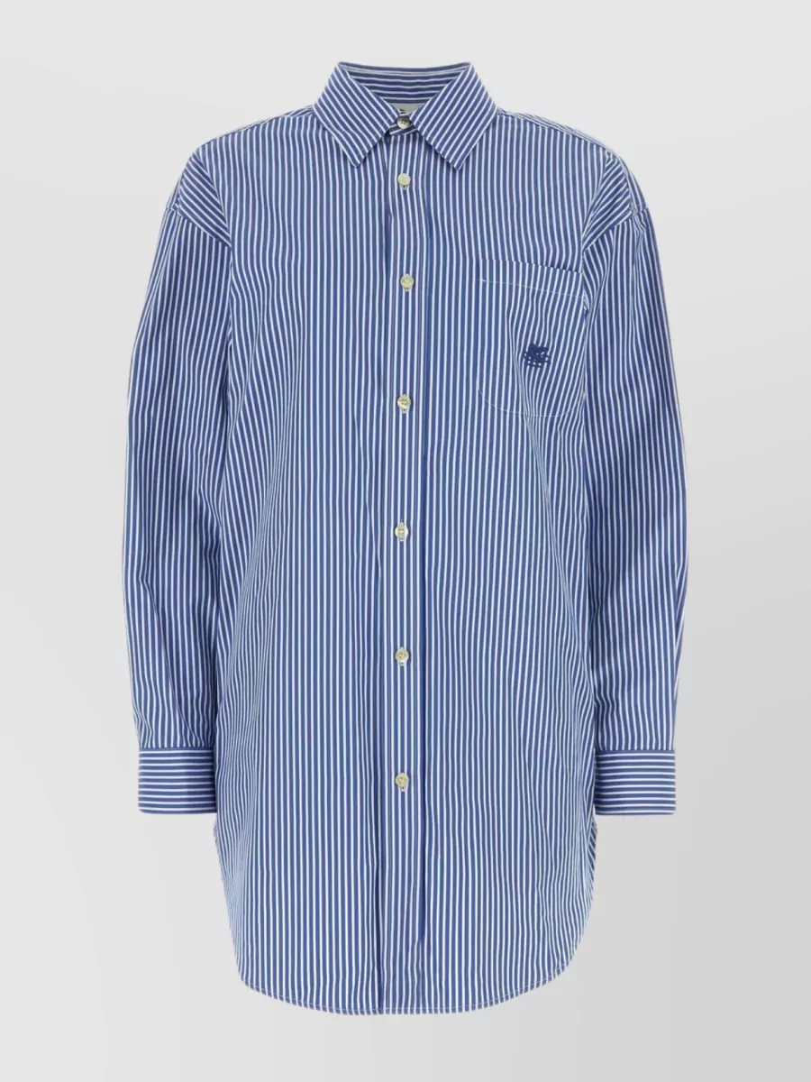 Shop Etro Striped Embroidered Cotton Shirt In Blue
