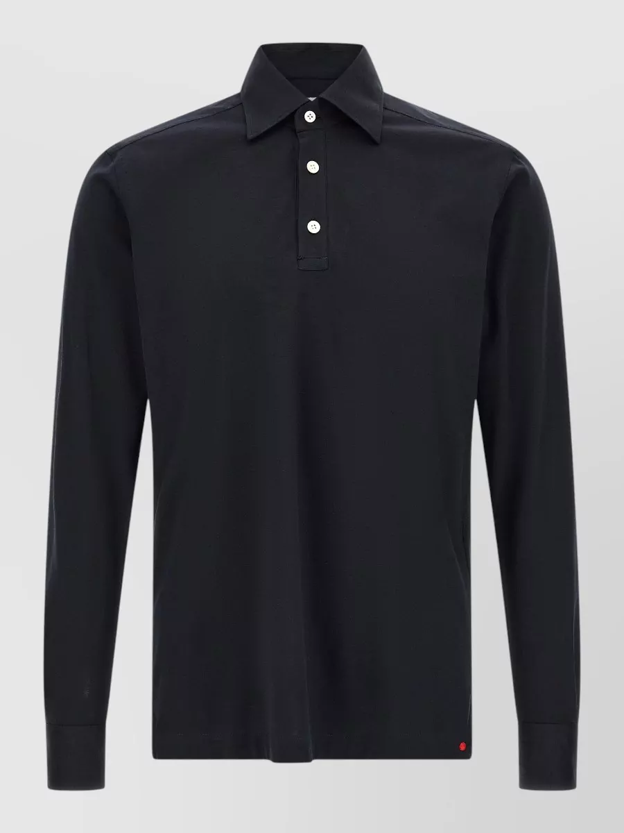 Kiton positano cotton knit long-sleeve polo shirt