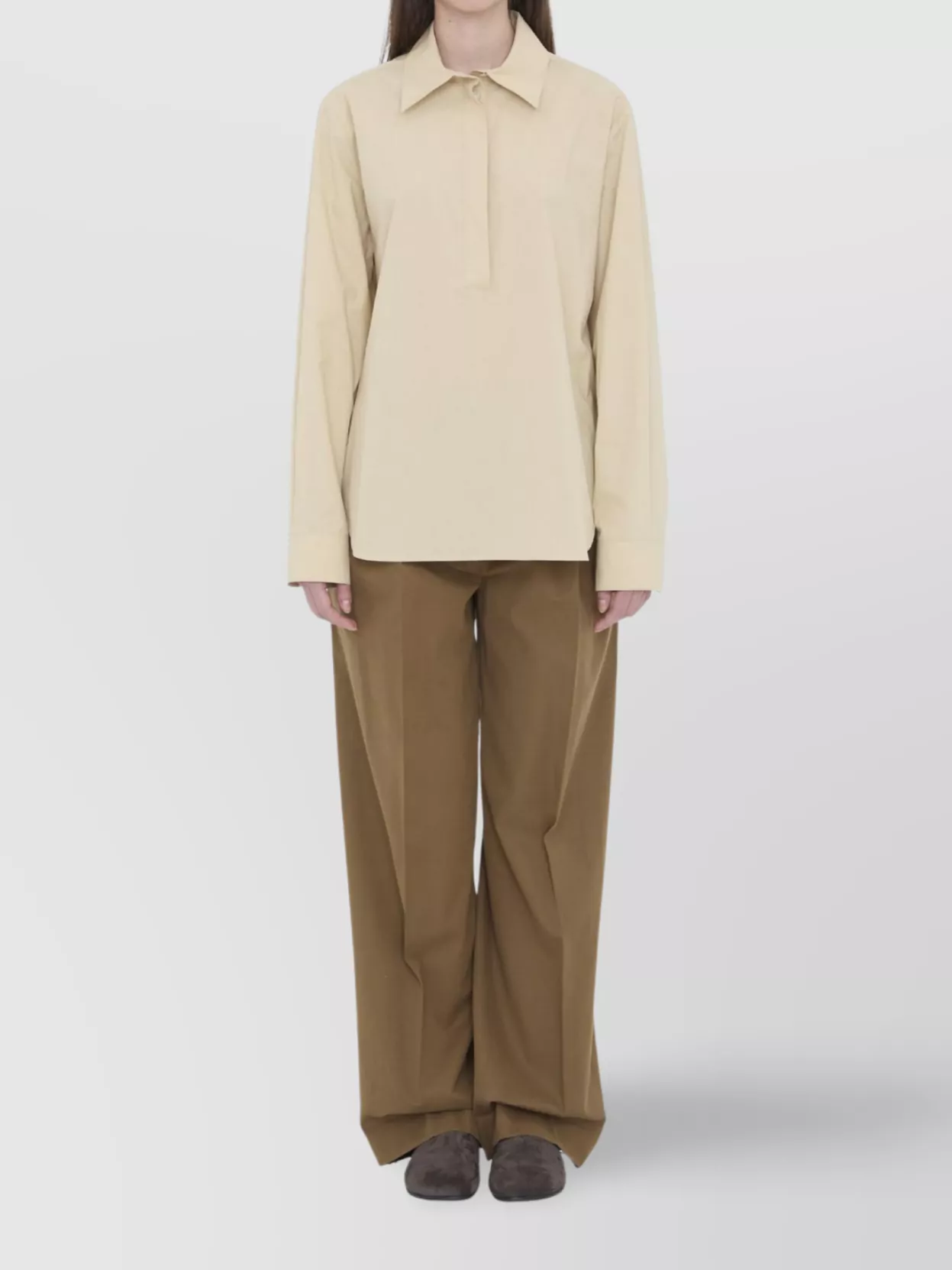 The Row Cotton Poplin Oversized Shirt With Long Sleeves In Neutral