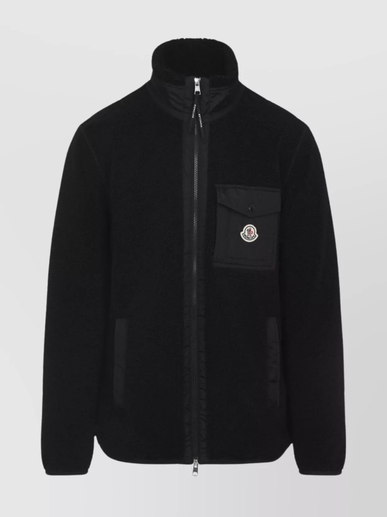 Moncler High Collar Fleece Cardigan Chest Pocket In Multi