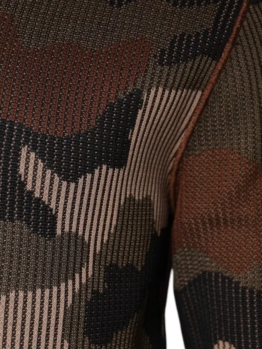 Dolce&Gabbana Silk Camouflage Ribbed Long-Sleeve Pullover