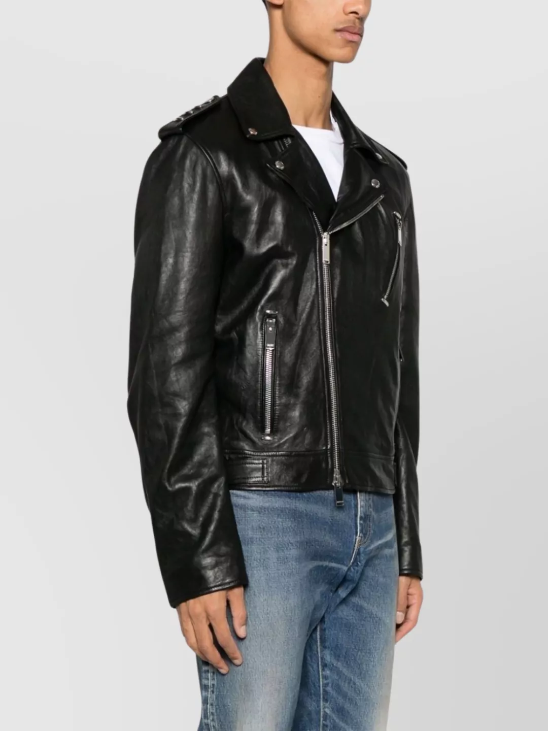 Alexander Mcqueen Leather Jacket With Belted Waist And Epaulettes In Black