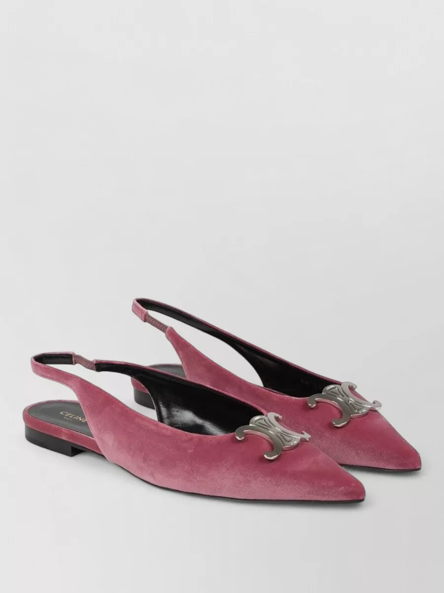 Celine Alma Triomphe Velvet Flat Pumps