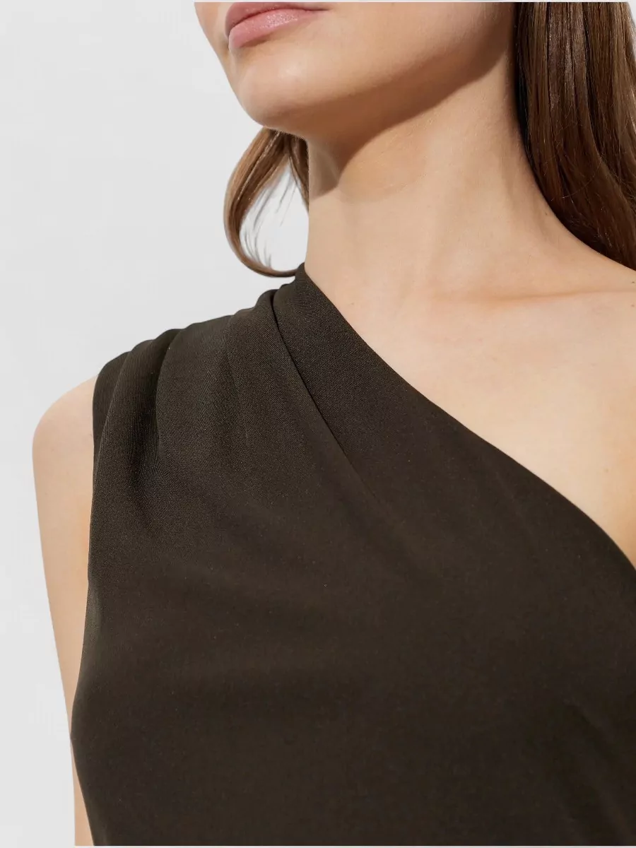 Rotate Ruched One-Shoulder Side-Slit Maxi Dress