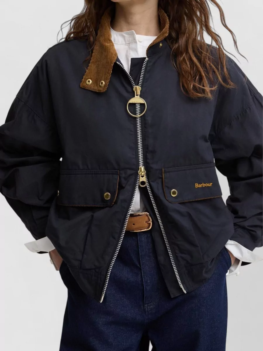 Barbour Short Jacket High Collar Flap Pockets Cuffs