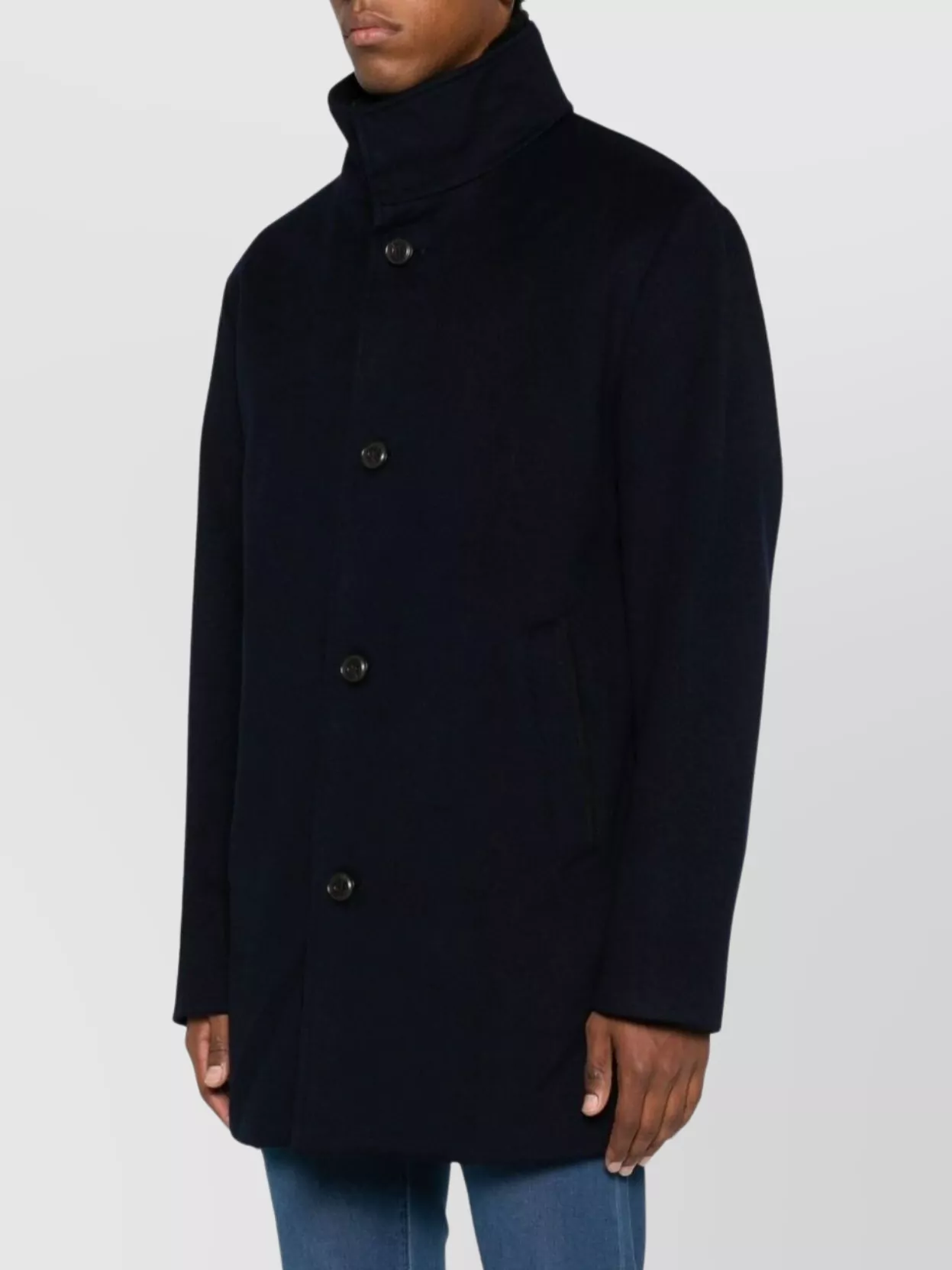 Paul & Shark High Neck Coat With Fur Trim And Pockets