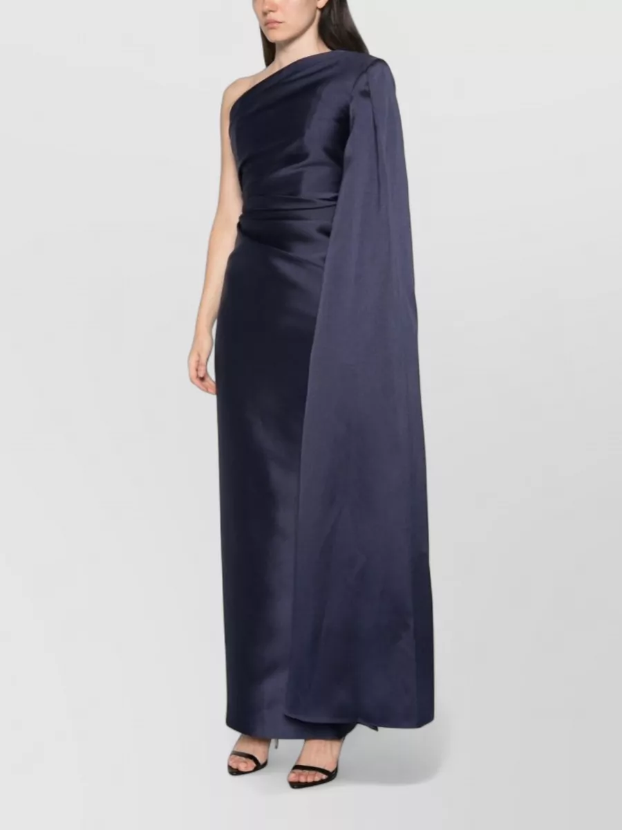 Solace London Satin One-Shoulder Cape Maxi Dress