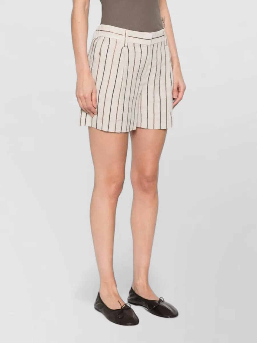 Brunello Cucinelli Striped Linen Pleated Tailored Shorts