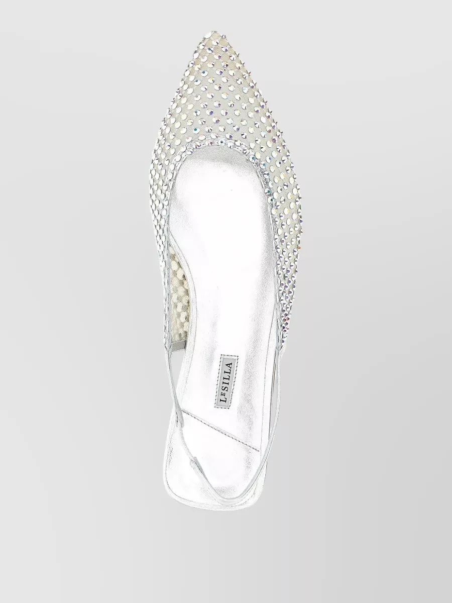 Le Silla Crystal-Embellished Mesh Slingback Ballerina Shoes