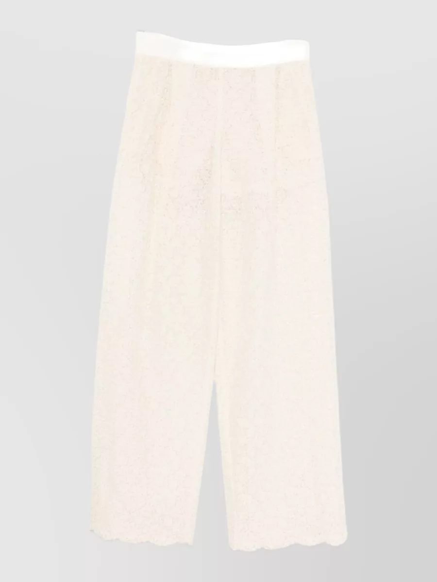 Ermanno Scervino Lace Sheer Wide Leg Embroidered Trousers