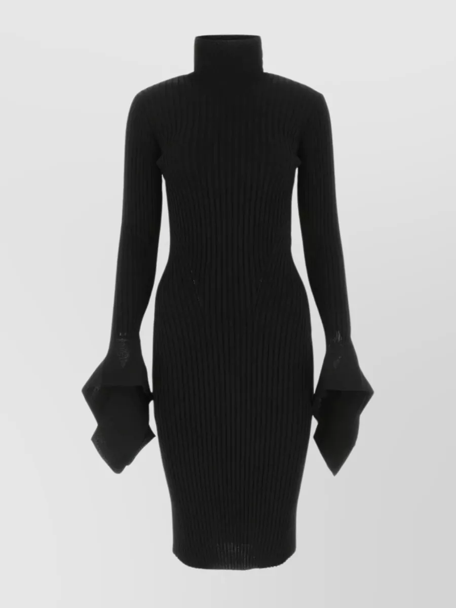 Shop Ami Alexandre Mattiussi Viscose Blend Midi Dress With Bell Sleeves In Black