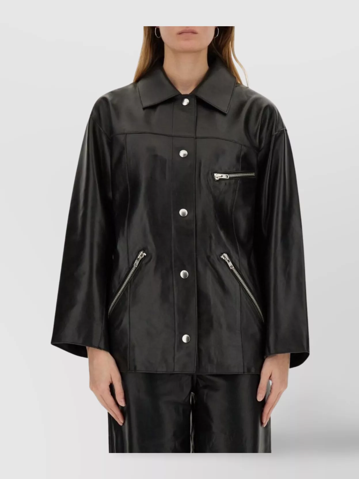STAND STUDIO COLLARED NECK LONG SLEEVE SHINY FINISH JACKET