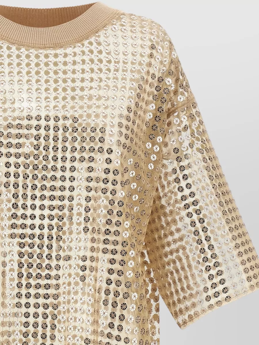 Fabiana Filippi Sequin Dress Round Neckline Short Sleeves