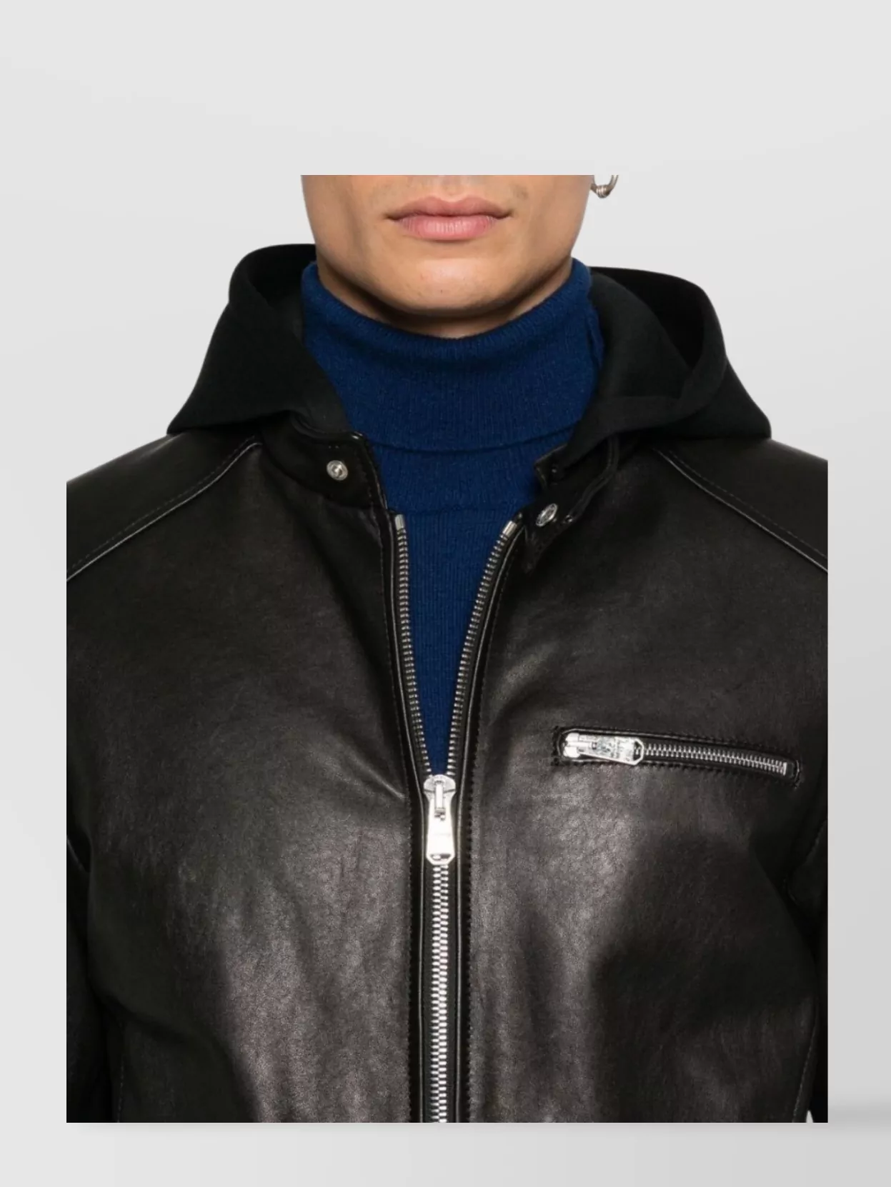Dondup Hooded Leather Jacket Featuring Long Sleeves