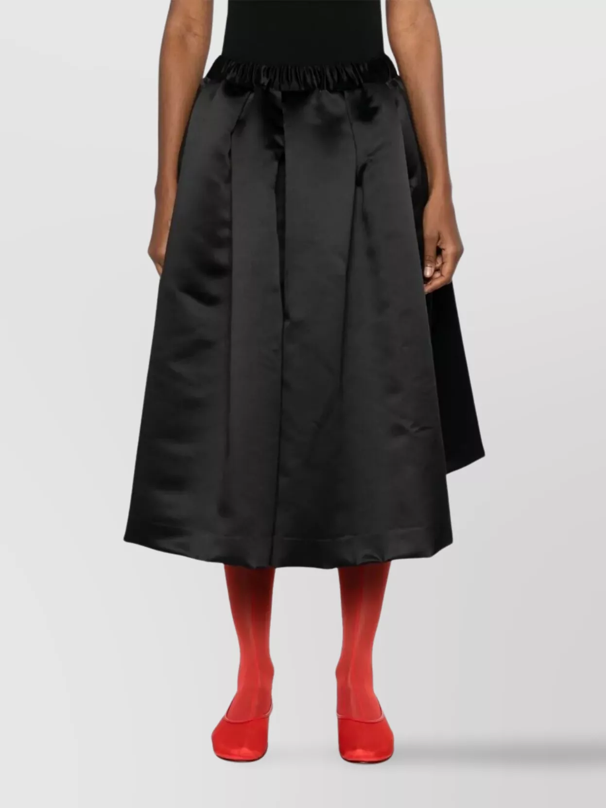 Comme Des Garçons Pleated Satin Finish Midi Length Skirt In Black
