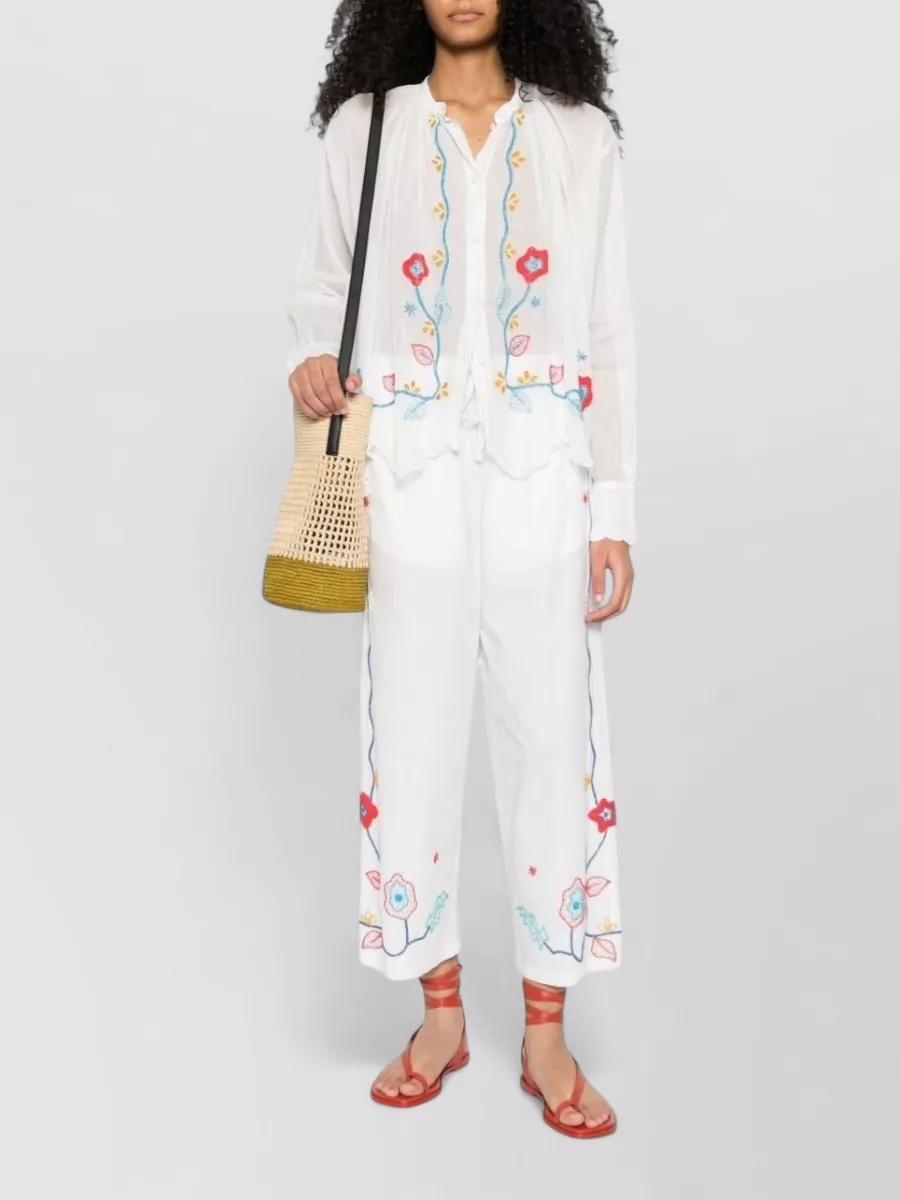 Forte Forte Embroidered Cropped Wide-Leg Trousers