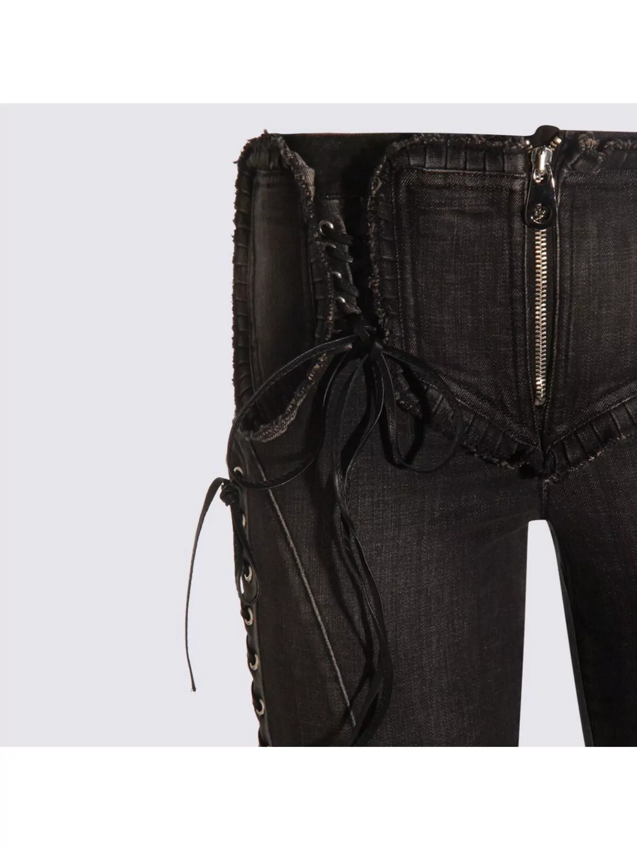 Blumarine Flared Hem Trousers With Lace-Up And Frayed Edges
