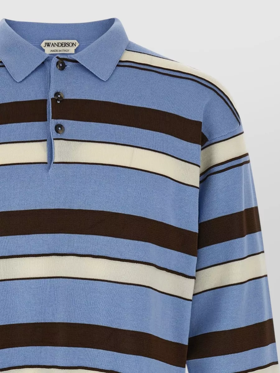 Jw Anderson Striped Knitted Long-Sleeve Polo Shirt