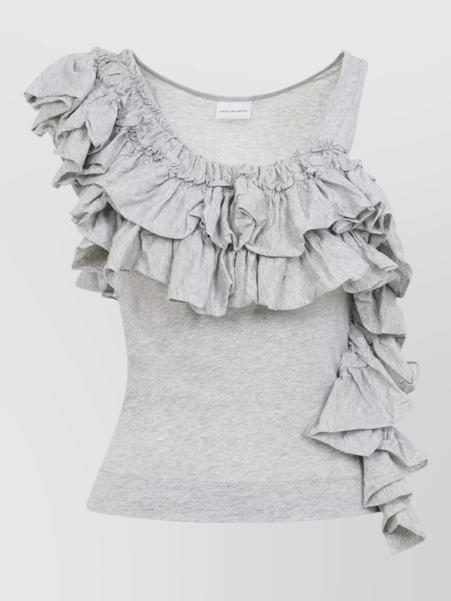 Dries Van Noten Cotton Ruffled Sleeveless Tank Top