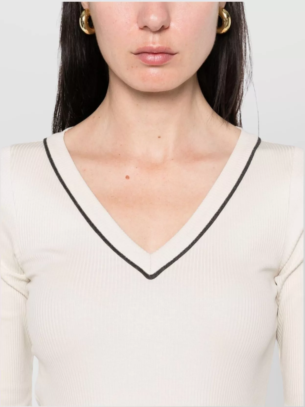 Brunello Cucinelli Ribbed V-Neck 3/4 Sleeves Knitwear