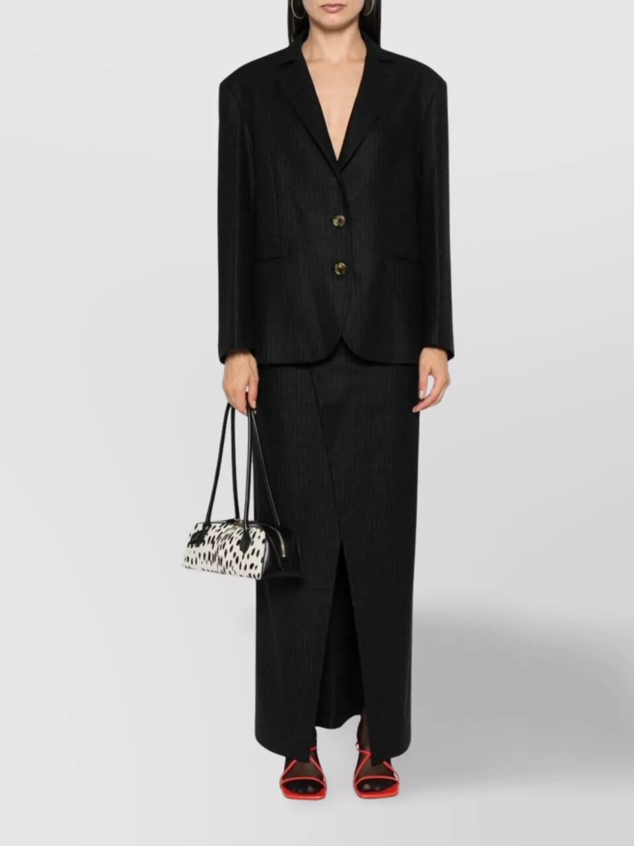 Le Sully Studio Pinstripe Midi Skirt In Black