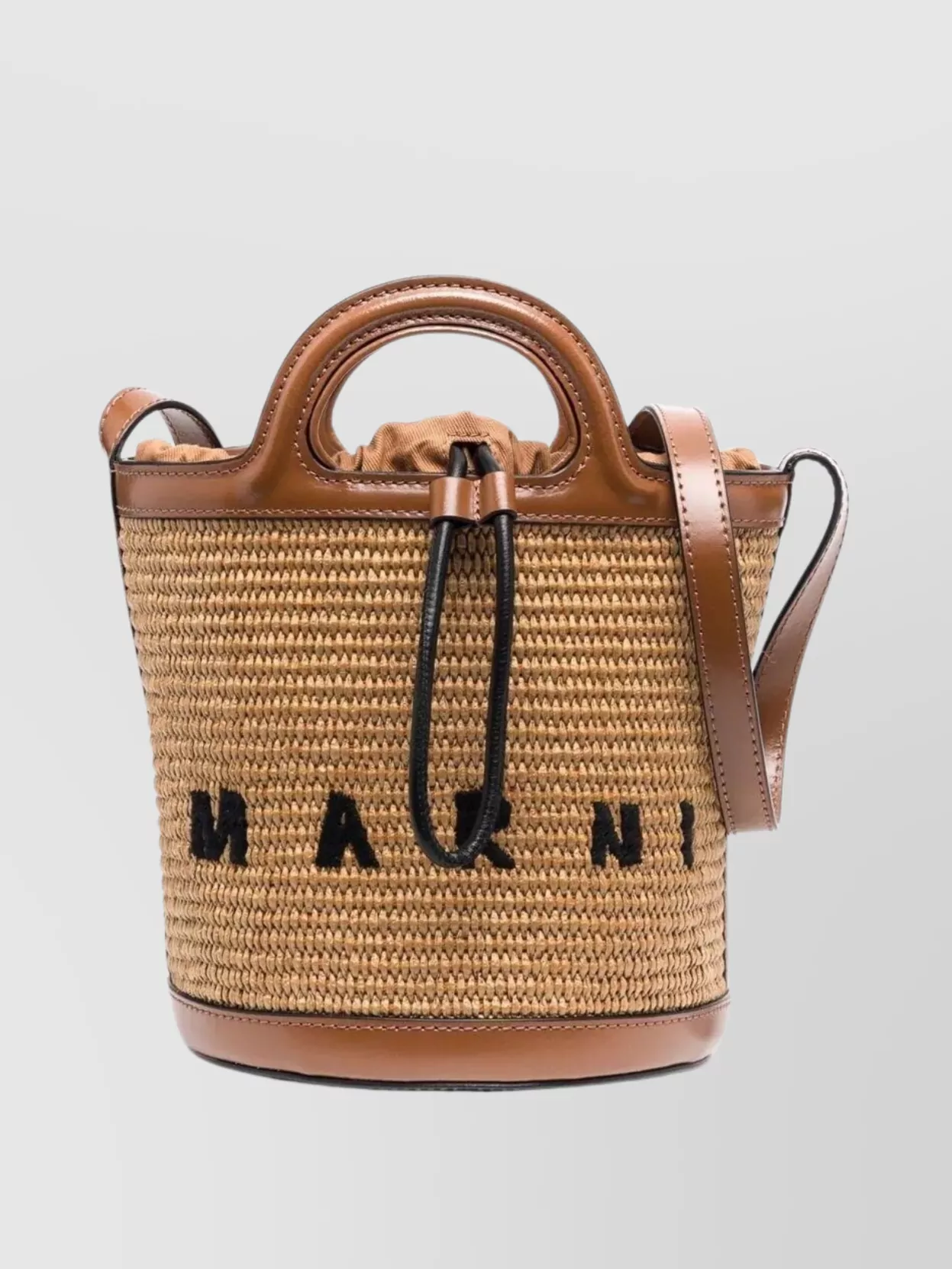 Shop Marni Compact Woven Bucket Bag In Beige