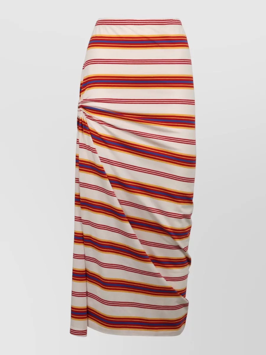 Paco Rabanne striped gathered cotton midi skirt