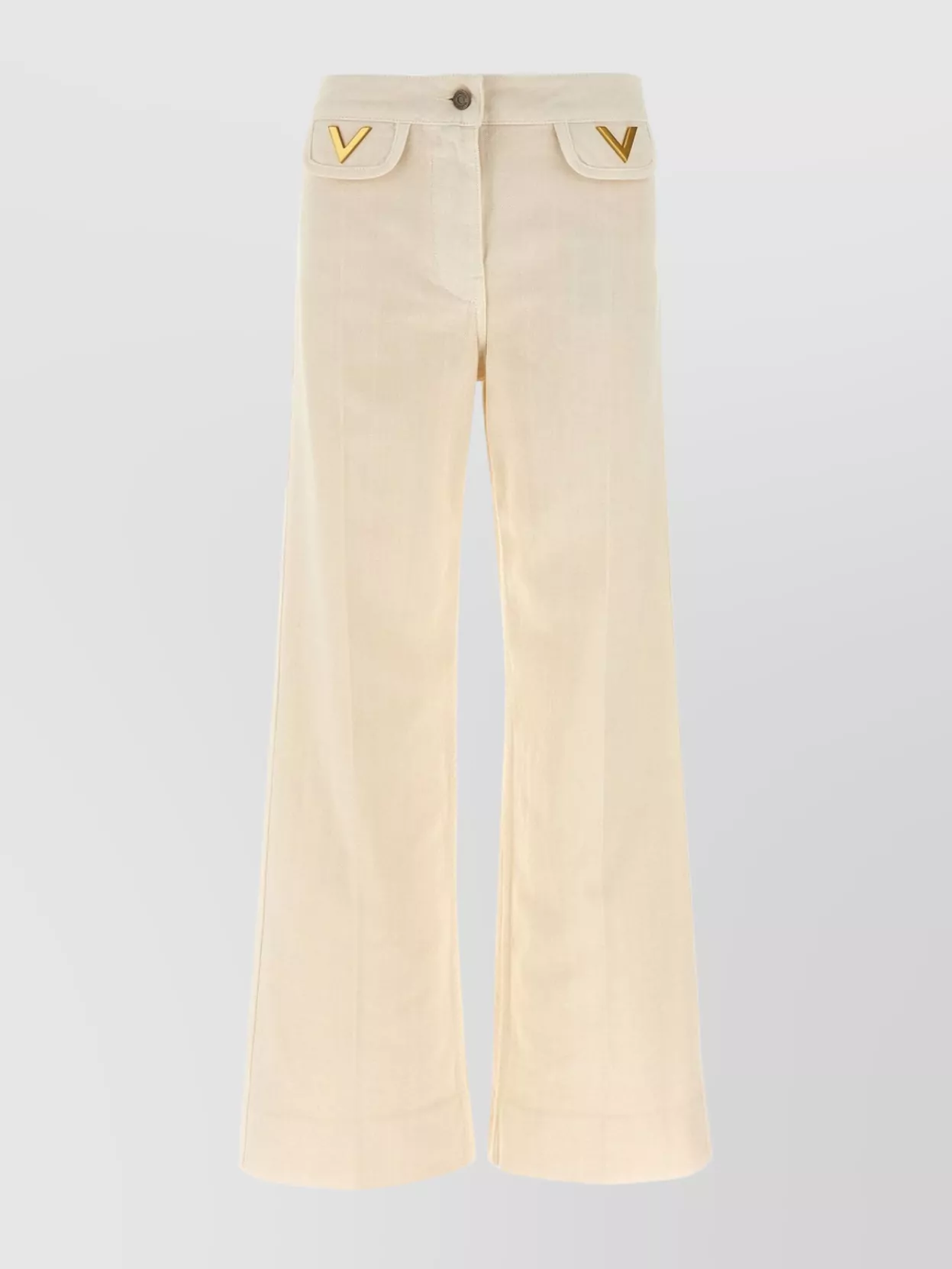 Valentino Vgold Low-rise Wide-leg Jeans In White