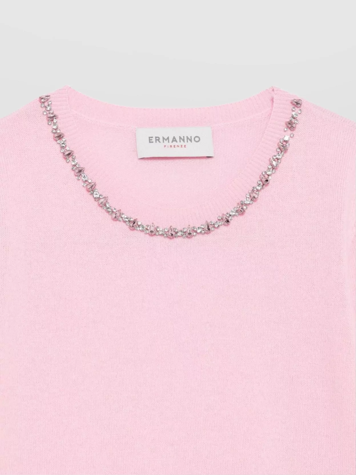 Ermanno Firenze Knitwear With Embellished Neckline And Short Sleeves