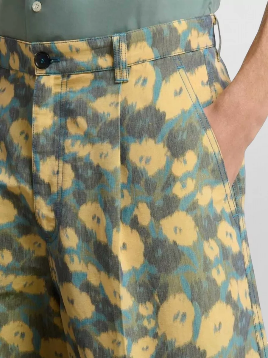 Marni Linen Floral Pleated Tailored Shorts