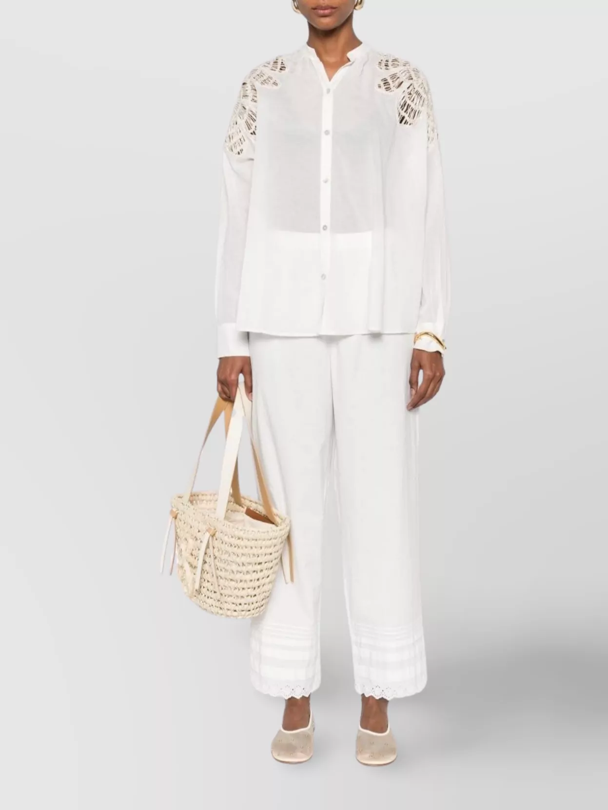 Forte Forte Cotton Blend Shirt With Embroidered Lace Detailing In White