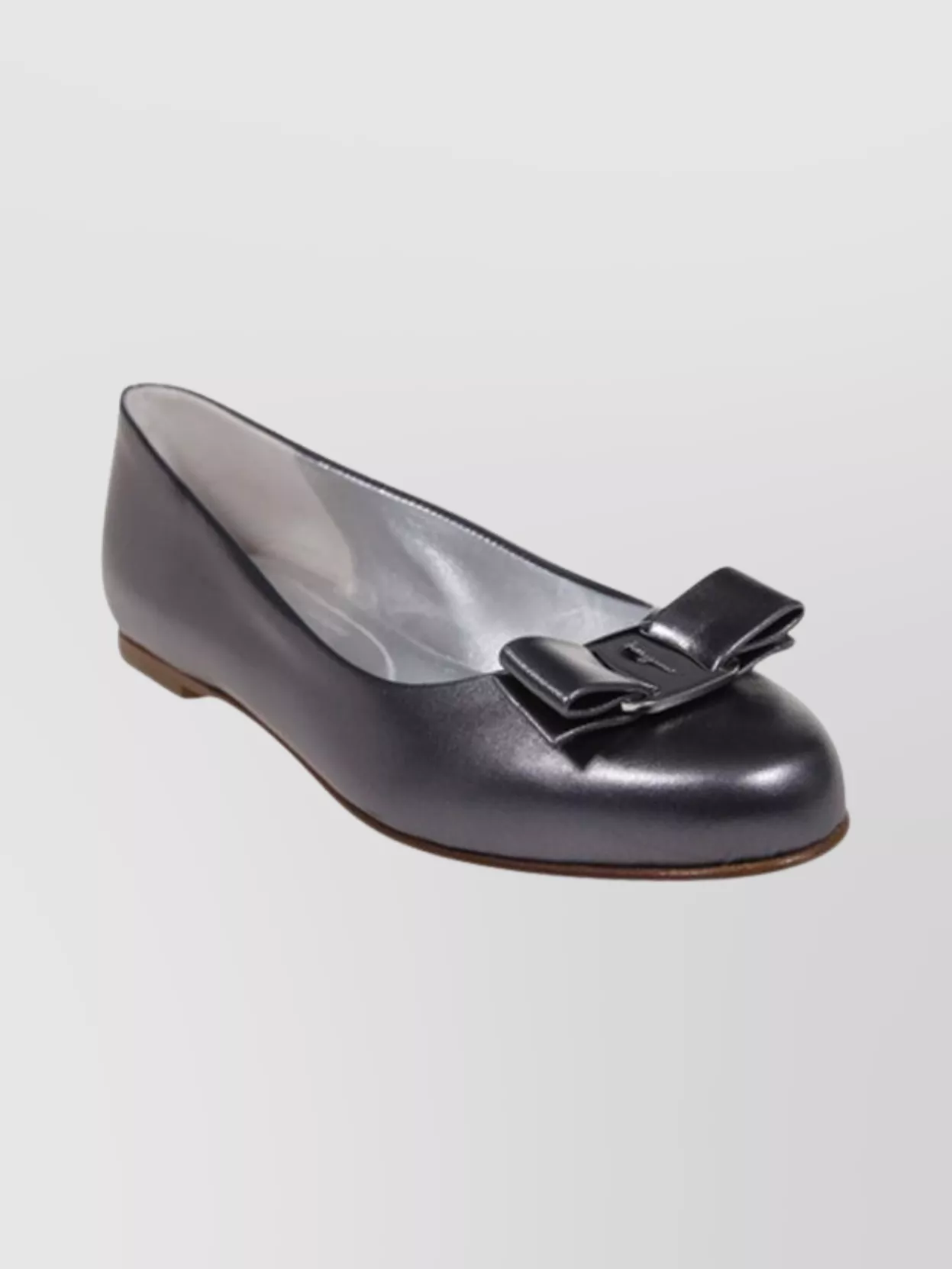 Ferragamo Metallic Ballerina Shoes Bow Detail In Black