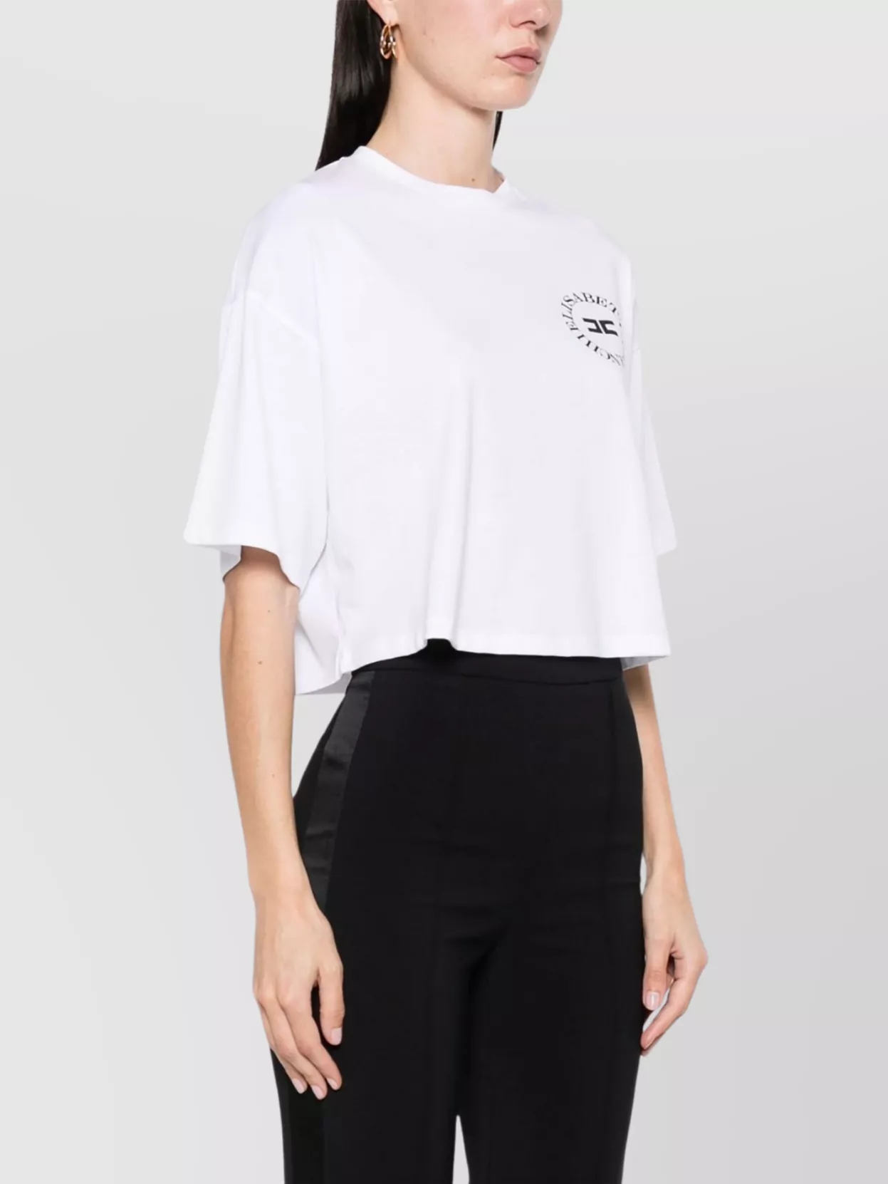 Elisabetta Franchi Cropped Logo-Print Crew Neck T-Shirt