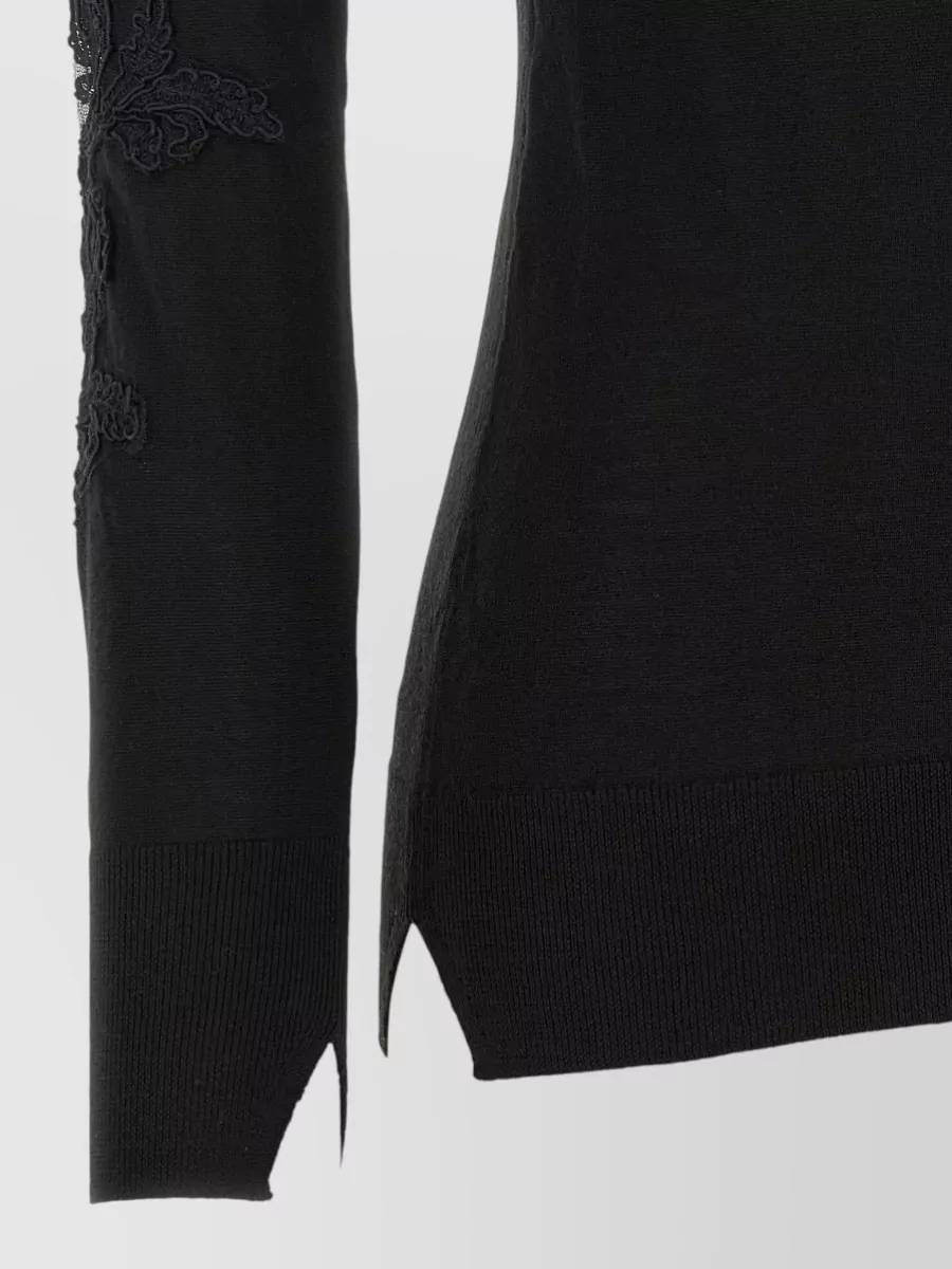 Ermanno Scervino Virgin Wool Lace Panel High Neck Top