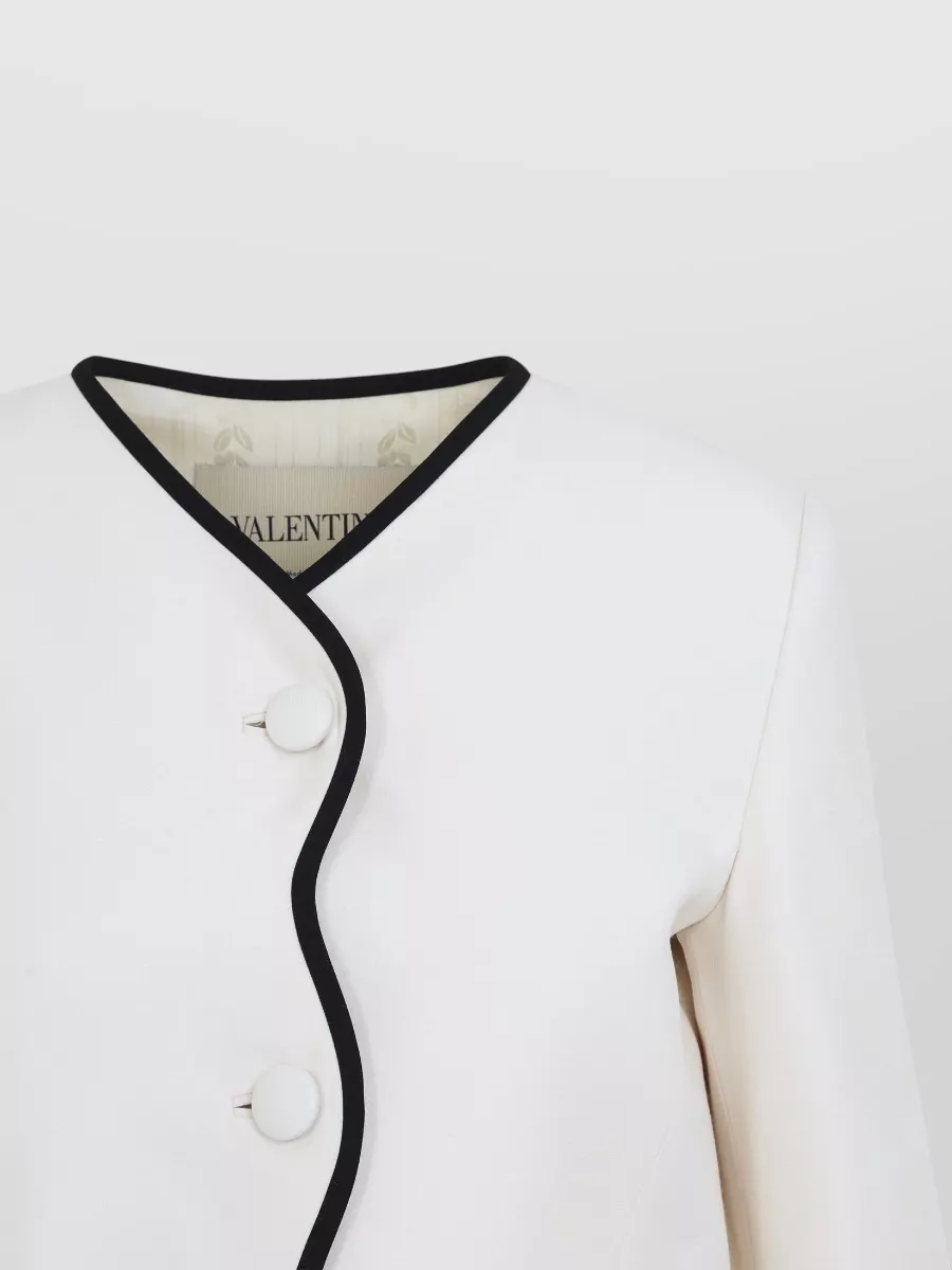 Valentino Silk Virgin Wool Crepe Couture Collarless Blazer