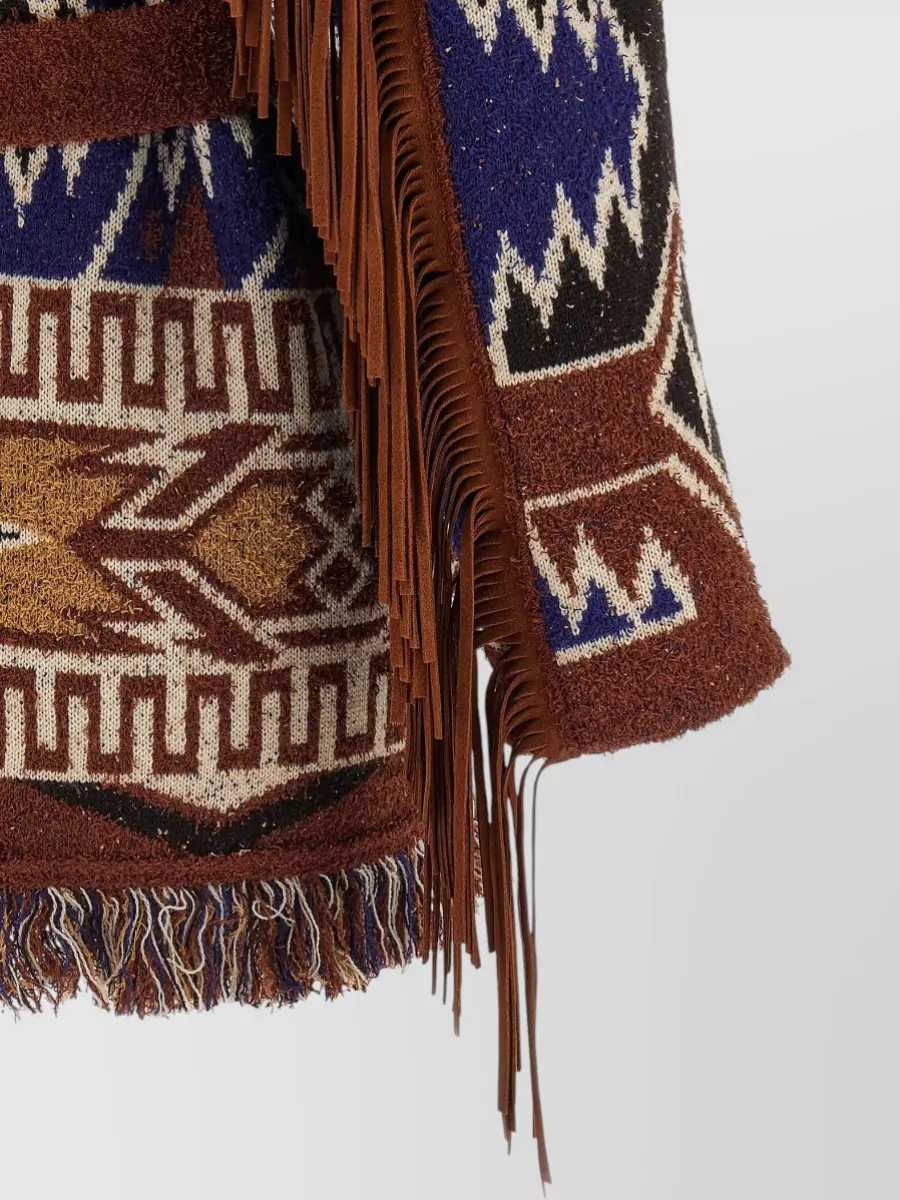 Alanui Wool Oversized Fringed Jacquard Cardigan