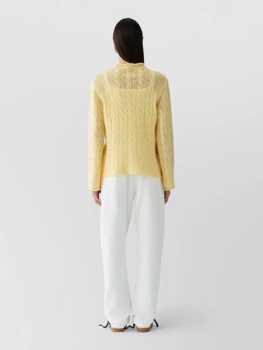 Guest In Residence Cable-Knit Cashmere Silk Turtleneck Sweater