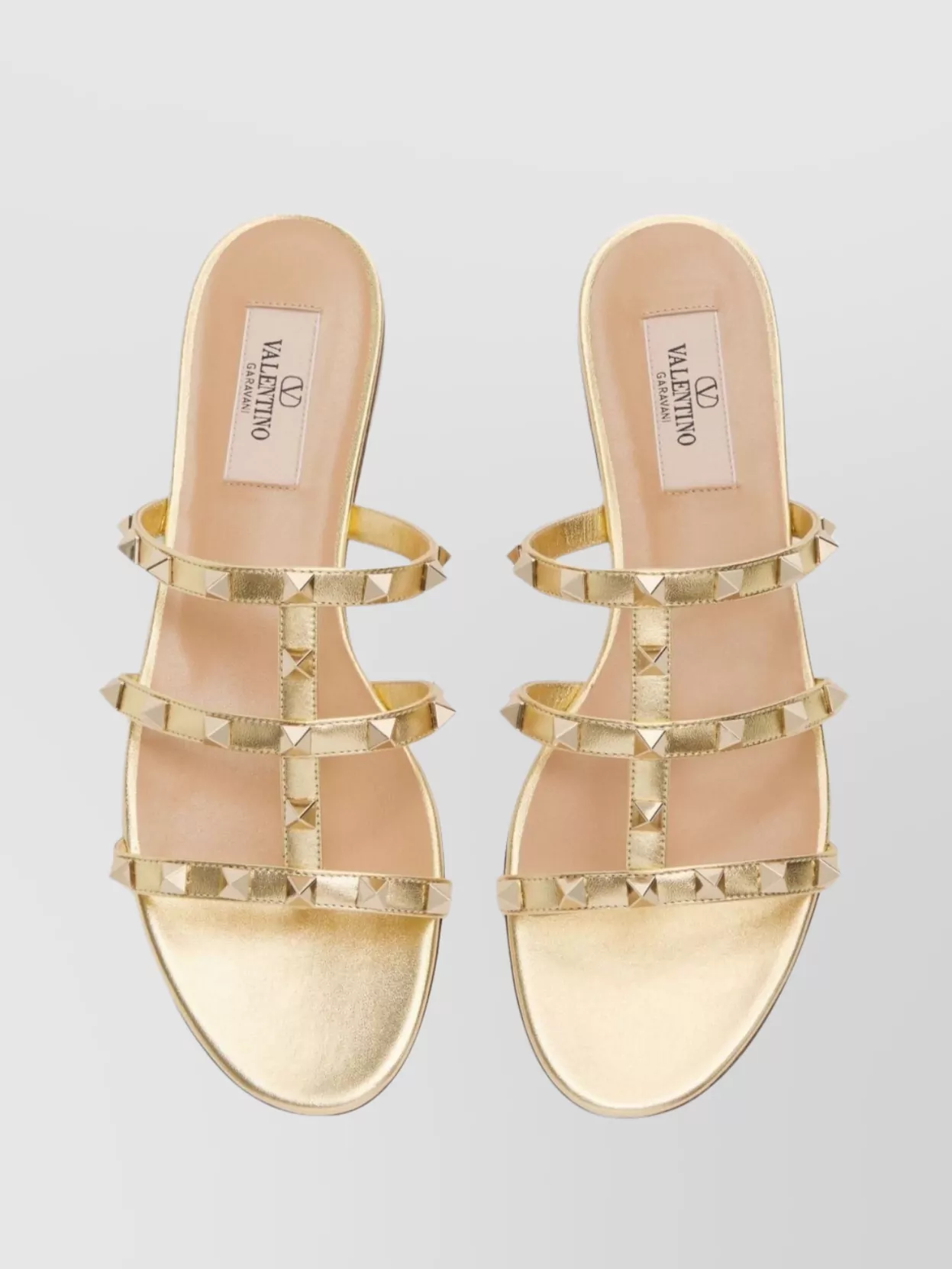 Valentino Garavani Rockstud Laminated Nappa Slide Sandal Woman Antique Brass 41