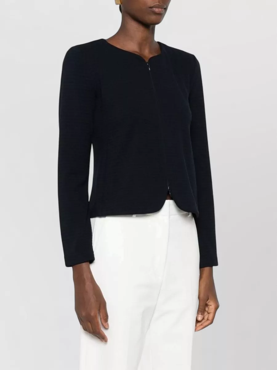 Emporio Armani Textured Round Neck Zip-Up Cardigan