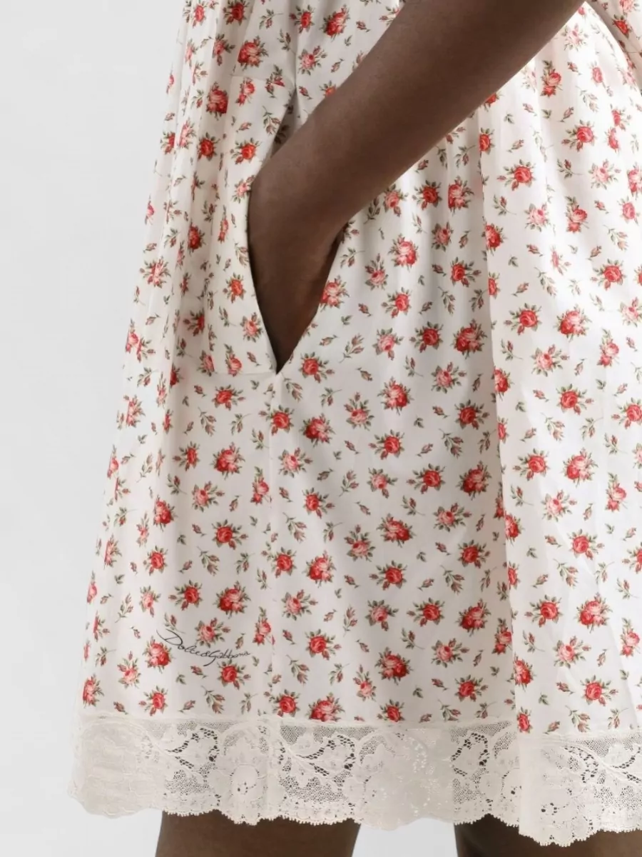 Dolce&Gabbana Roses Print Dress Sweetheart Neckline