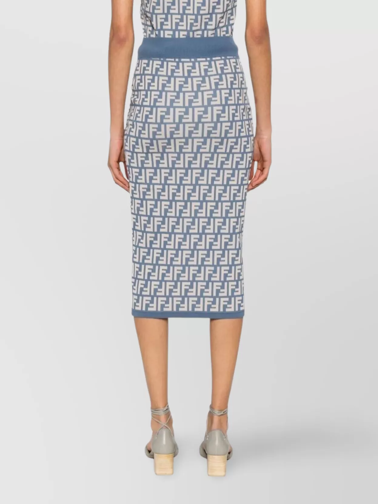 Fendi High-Waisted Knit Knee-Length Skirt With All-Over Pattern