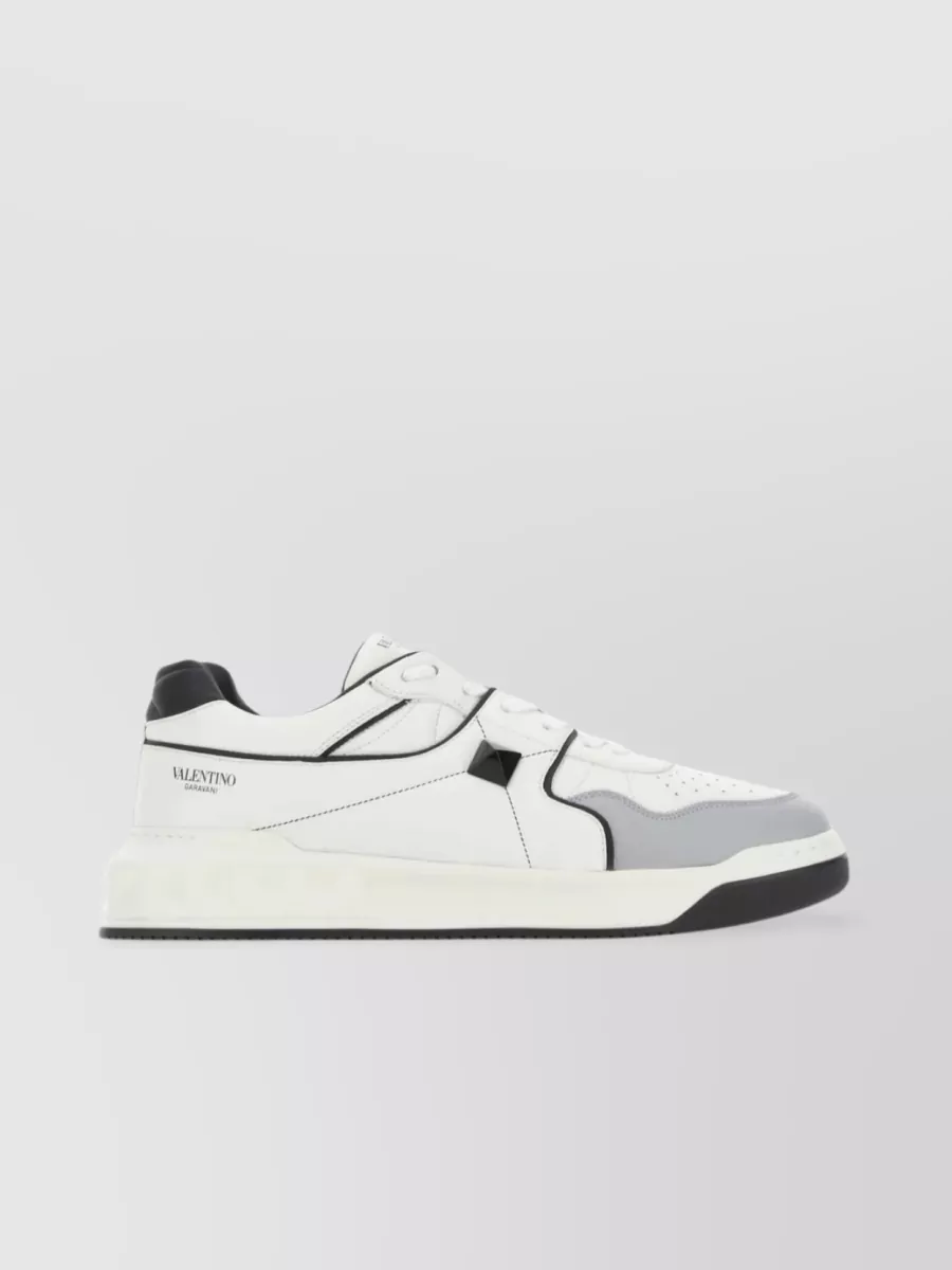 Shop Valentino Studded Leather Sneakers With Color Block Design In White