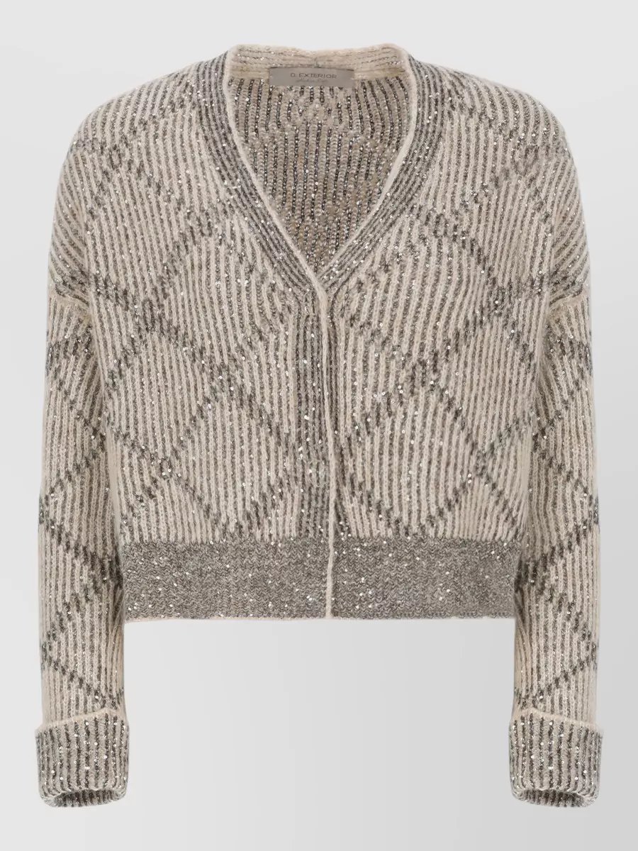 D.exterior V-Neck Sequin Long-Sleeve Cardigan