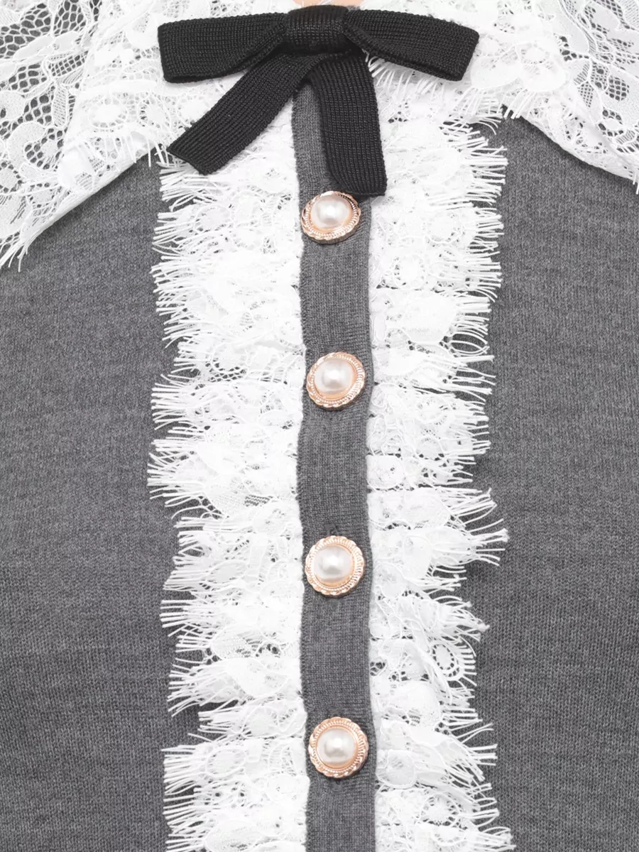 Self-Portrait Wool Lace Collar Knit Cardigan