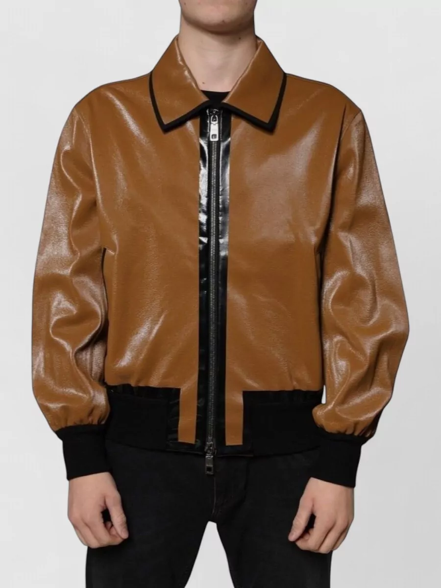 Dolce&Gabbana Leather ribbed bomber jacket