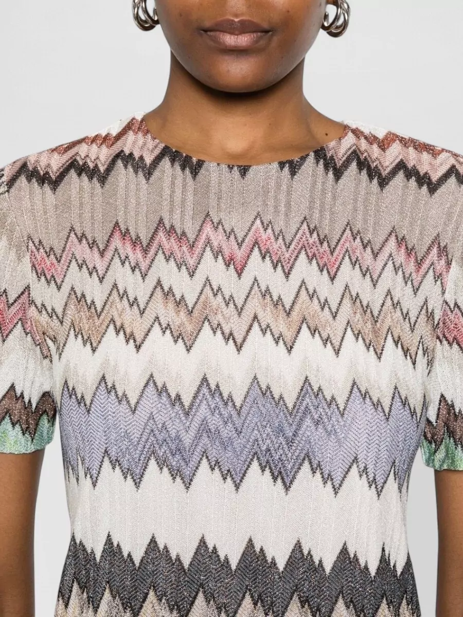 Missoni Zigzag Textured Dress Knee Length Sleeves