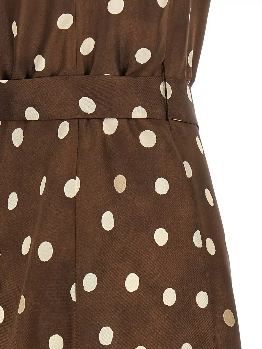 S Max Mara Silk Polka-Dot Sleeveless Belted Midi Dress