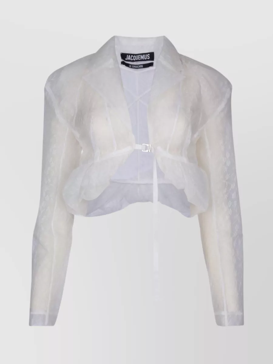 Shop Jacquemus La Veste Dentelle Sheer Structured Cropped Jacket In Grey